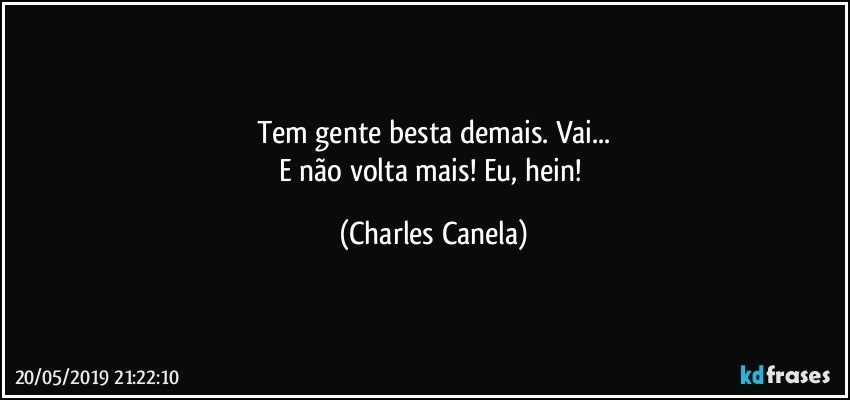 Tem gente besta demais. Vai...
E não volta mais! Eu, hein! (Charles Canela)