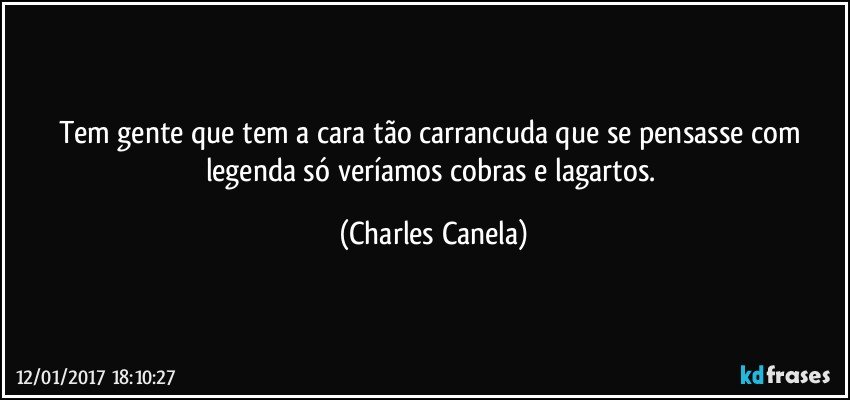 Tem gente que tem a cara tão carrancuda que se pensasse com legenda só veríamos cobras e lagartos. (Charles Canela)