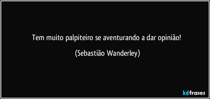 Tem muito palpiteiro se aventurando a dar opinião! (Sebastião Wanderley)