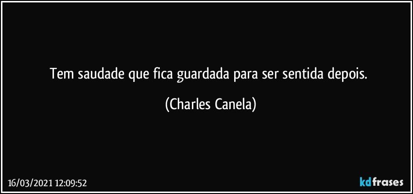 Tem saudade que fica guardada para ser sentida depois. (Charles Canela)