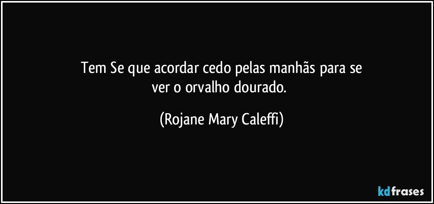 Tem Se que acordar cedo pelas manhãs para se
ver o orvalho dourado. (Rojane Mary Caleffi)