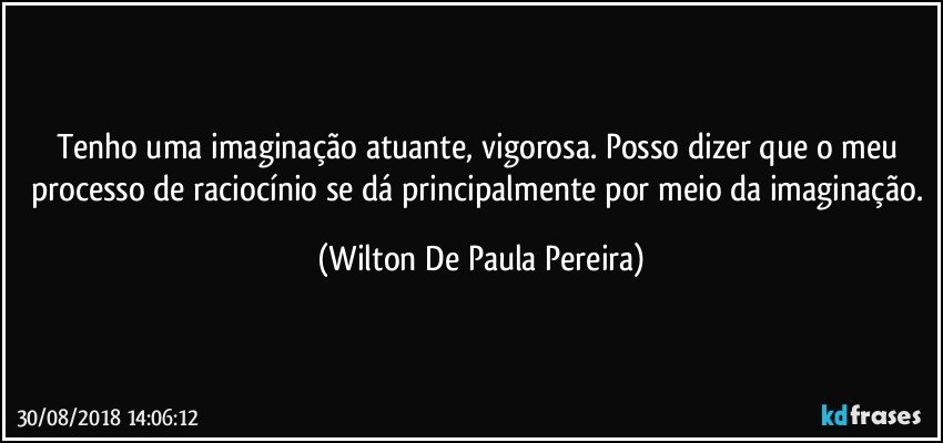 Tenho uma imaginação atuante, vigorosa. Posso dizer que o meu processo de raciocínio se dá principalmente por meio da imaginação. (Wilton De Paula Pereira)
