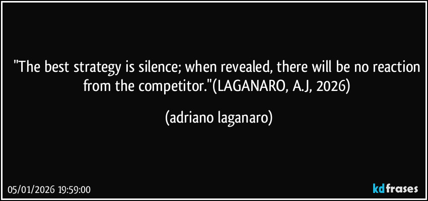 "The best strategy is silence; when revealed, there will be no reaction from the competitor."(LAGANARO, A.J, 2026) (adriano laganaro)