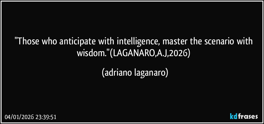 "Those who anticipate with intelligence, master the scenario with wisdom."(LAGANARO,A.J,2026) (adriano laganaro)