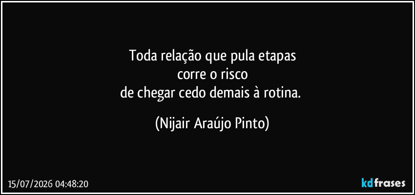Toda relação que pula etapas
corre o risco
de chegar cedo demais à rotina. (Nijair Araújo Pinto)