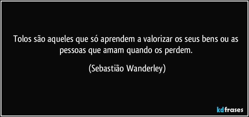 Tolos são aqueles que só aprendem a valorizar os seus bens ou as pessoas que amam quando os perdem. (Sebastião Wanderley)