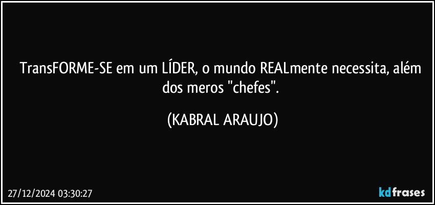 TransFORME-SE em um LÍDER, o mundo REALmente necessita, além dos meros "chefes". (KABRAL ARAUJO)