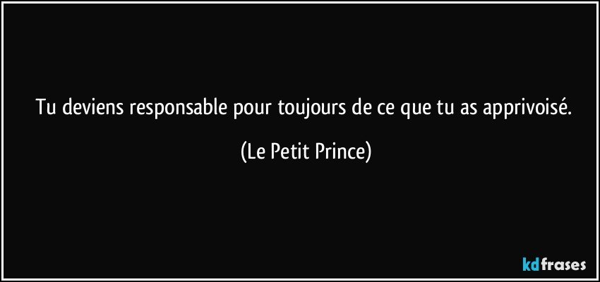 Tu deviens responsable pour toujours de ce que tu as apprivoisé. (Le Petit Prince)