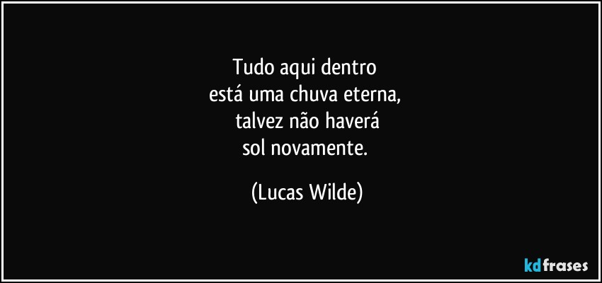 Tudo aqui dentro 
está uma chuva eterna, 
talvez não haverá
sol novamente. (Lucas Wilde)