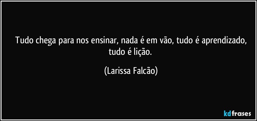 ⁠Tudo chega para nos ensinar, nada é em vão, tudo é aprendizado, tudo é lição. (Larissa Falcão)