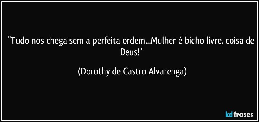 "Tudo nos chega sem a perfeita ordem...Mulher é bicho livre, coisa de Deus!" (Dorothy de Castro Alvarenga)