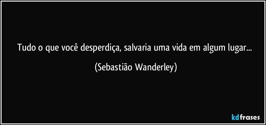 Tudo o que você desperdiça, salvaria uma vida em algum lugar... (Sebastião Wanderley)