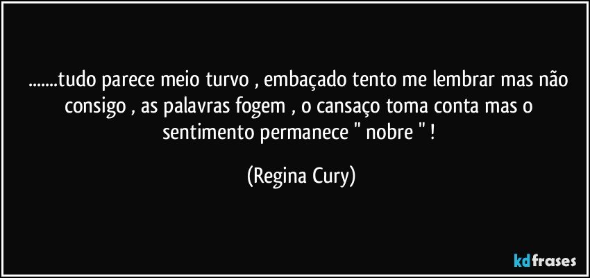 ...tudo parece  meio  turvo , embaçado tento me lembrar mas não consigo , as palavras fogem , o cansaço toma conta mas o  sentimento permanece " nobre " ! (Regina Cury)