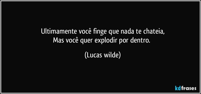 Ultimamente você finge que nada te chateia,
Mas você quer explodir por dentro. (Lucas wilde)