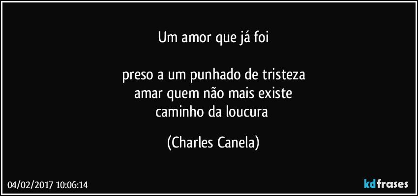 um amor que já foi

preso a um punhado de tristeza
amar quem não mais existe
caminho da loucura (Charles Canela)