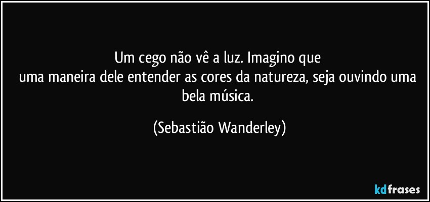 Um cego não vê a luz. Imagino que 
uma maneira dele entender as cores da natureza, seja ouvindo uma bela música. (Sebastião Wanderley)