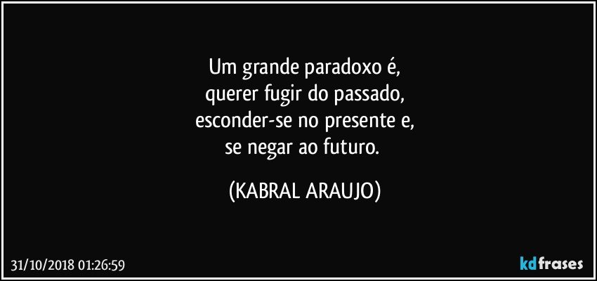 Um grande paradoxo é,
querer fugir do passado,
esconder-se no presente e,
se negar ao futuro. (KABRAL ARAUJO)