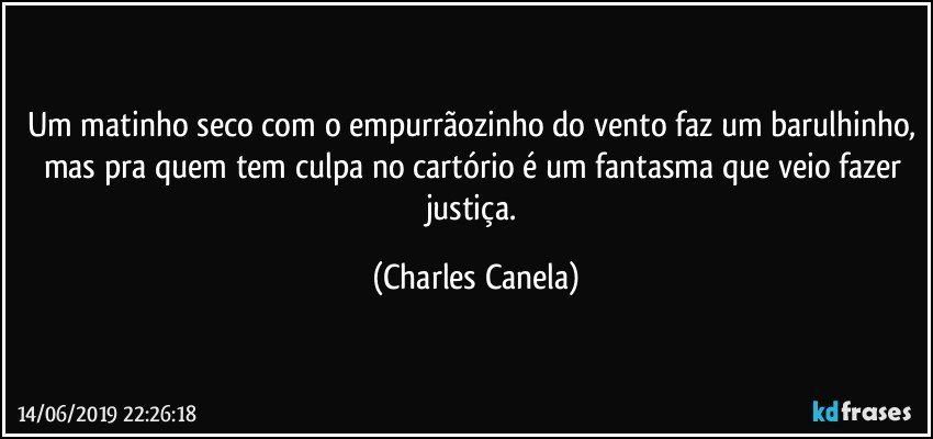 Um matinho seco com o empurrãozinho do vento faz um barulhinho, mas pra quem tem culpa no cartório é um fantasma que veio fazer justiça. (Charles Canela)