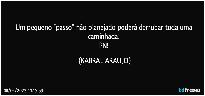 Um pequeno "passo" não planejado poderá derrubar toda uma caminhada. 
PN! (KABRAL ARAUJO)