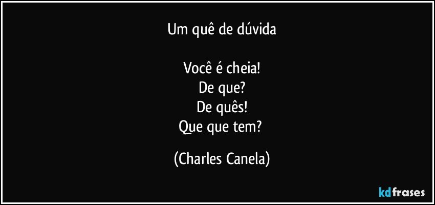 Um quê de dúvida

Você é cheia!
De que?
De quês!
Que que tem? (Charles Canela)