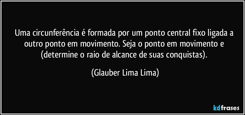 Uma circunferência é formada por um ponto central fixo ligada a outro ponto em movimento. Seja o ponto em movimento e (determine o raio de alcance de suas conquistas). (Glauber Lima Lima)