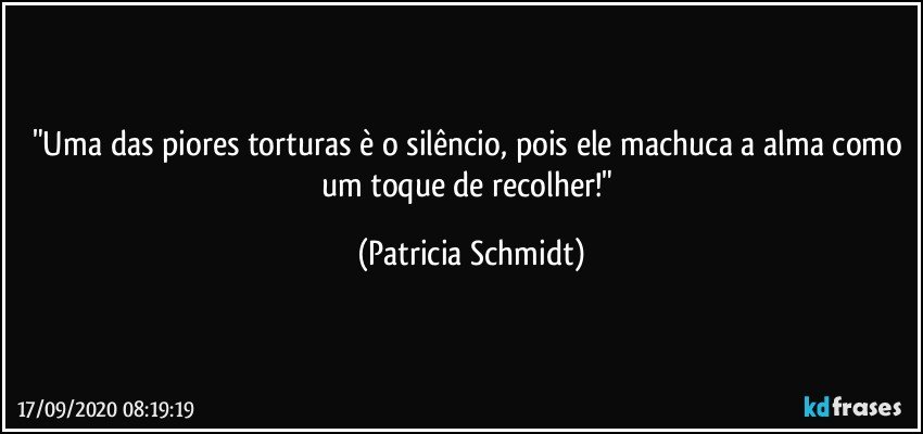 "Uma das piores torturas è o silêncio, pois ele machuca a alma como um toque de recolher!" (Patricia Schmidt)