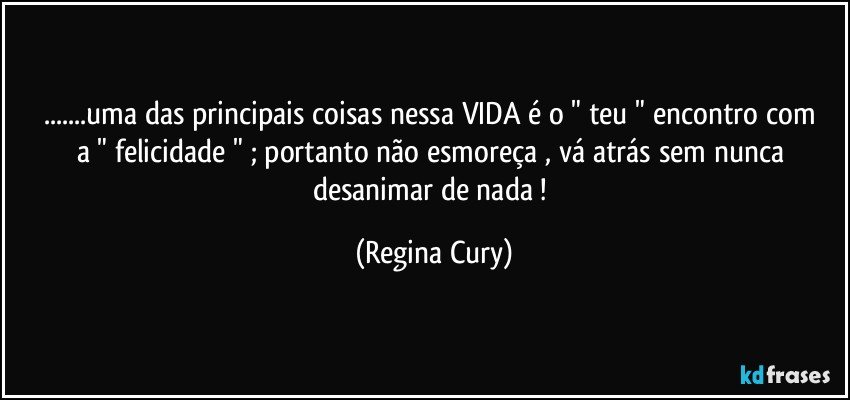 ...uma das principais coisas  nessa VIDA  é  o "  teu " encontro com a  " felicidade "  ;  portanto  não esmoreça , vá  atrás sem nunca desanimar de nada ! (Regina Cury)