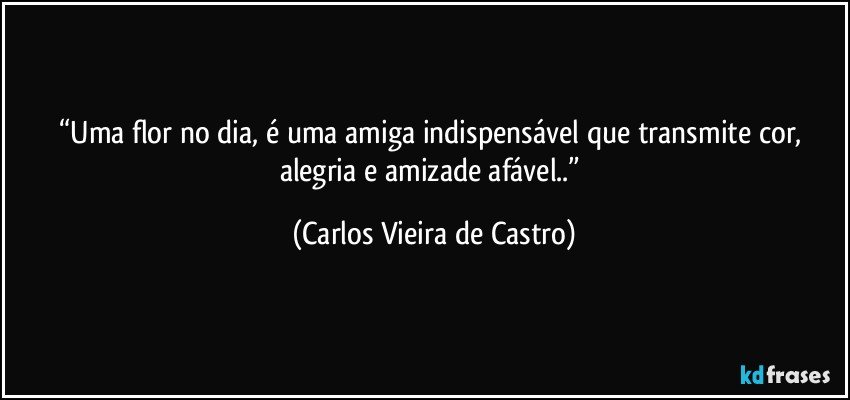 “Uma flor no dia, é uma amiga indispensável que transmite cor, alegria e amizade afável..” (Carlos Vieira de Castro)