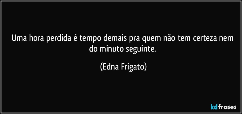 Uma hora perdida é tempo demais pra quem não tem certeza nem do minuto seguinte. (Edna Frigato)