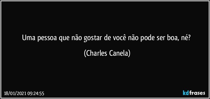 Uma pessoa que não gostar de você não pode ser boa, né? (Charles Canela)