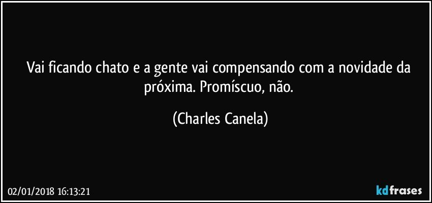 Vai ficando chato e a gente vai compensando com a novidade da próxima. Promíscuo, não. (Charles Canela)