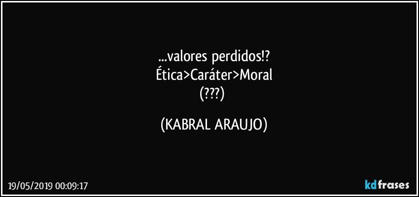 ...valores perdidos!?
Ética>Caráter>Moral
(???) (KABRAL ARAUJO)