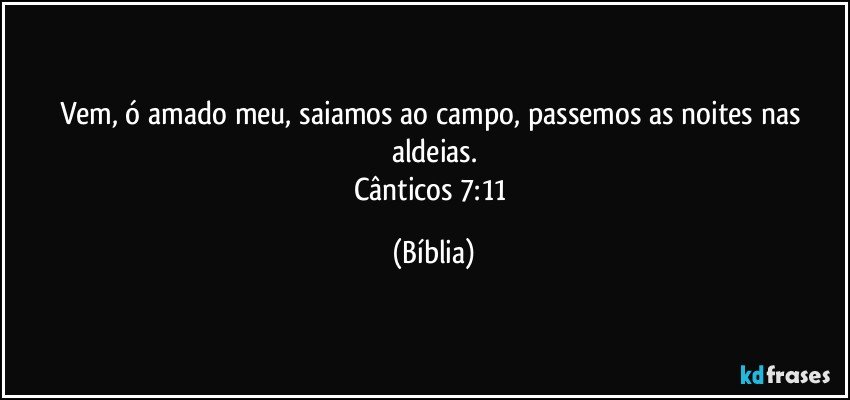 Vem, ó amado meu, saiamos ao campo, passemos as noites nas aldeias.
Cânticos 7:11 (Bíblia)