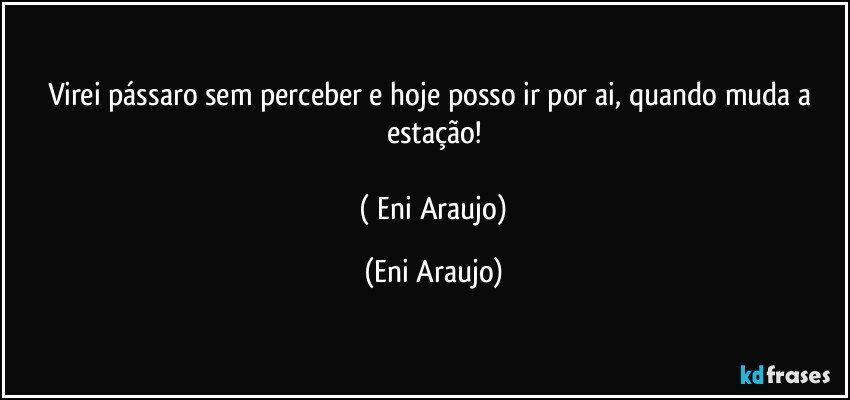 Virei pássaro sem perceber e hoje posso ir por ai, quando muda a estação!

 ( Eni Araujo) (Eni Araujo)