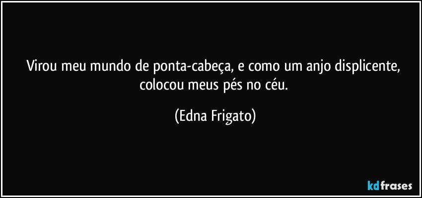 Virou meu mundo de ponta-cabeça, e como um anjo displicente, colocou meus pés no céu. (Edna Frigato)