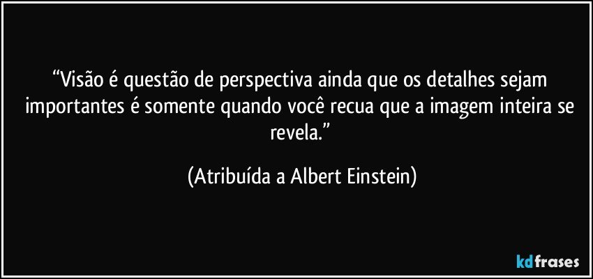 “Visão é questão de perspectiva ainda que os detalhes sejam importantes é somente quando você recua que a imagem inteira se revela.” (Atribuída a Albert Einstein)