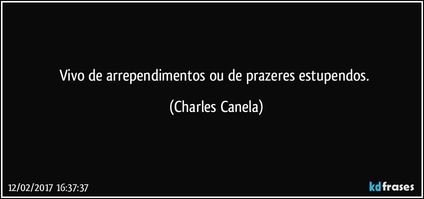 Vivo de arrependimentos ou de prazeres estupendos. (Charles Canela)