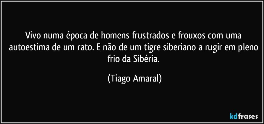 Vivo numa época de homens frustrados e frouxos com uma autoestima de um rato. E não de um tigre siberiano a rugir em pleno frio da Sibéria. (Tiago Amaral)