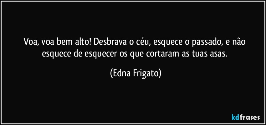 Voa, voa bem alto! Desbrava o céu, esquece o passado, e não esquece de esquecer os que cortaram as tuas asas. (Edna Frigato)