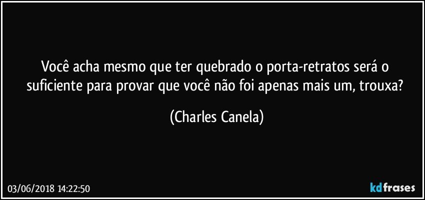 Você acha mesmo que ter quebrado o porta-retratos será o suficiente para provar que você não foi apenas mais um, trouxa? (Charles Canela)