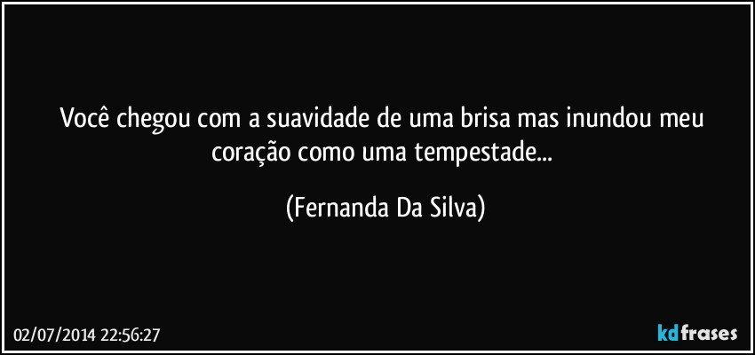 Você chegou com a suavidade de uma brisa mas inundou meu coração como uma tempestade... (Fernanda Da Silva)