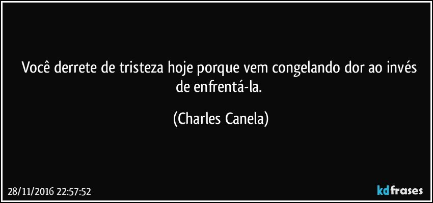 Você derrete de tristeza hoje porque vem congelando dor ao invés de enfrentá-la. (Charles Canela)