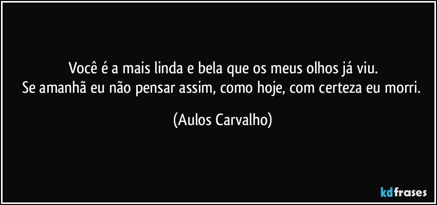 Você é a mais linda e bela que os meus olhos já viu.
Se amanhã eu não pensar assim, como hoje, com certeza eu morri. (Aulos Carvalho)