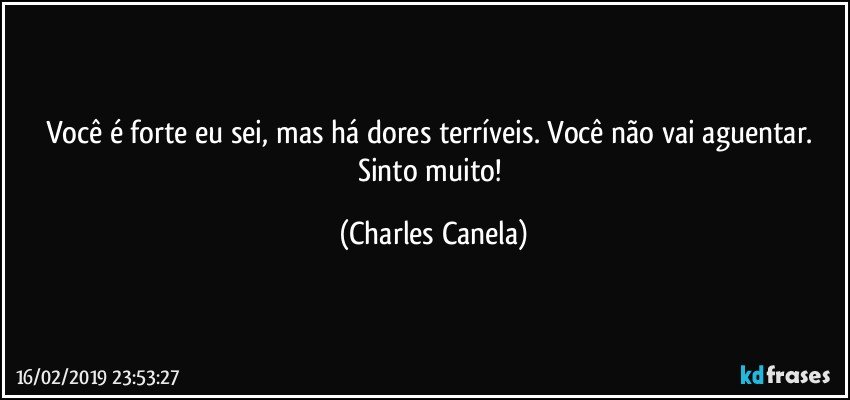 Você é forte eu sei, mas há dores terríveis. Você não vai aguentar. Sinto muito! (Charles Canela)