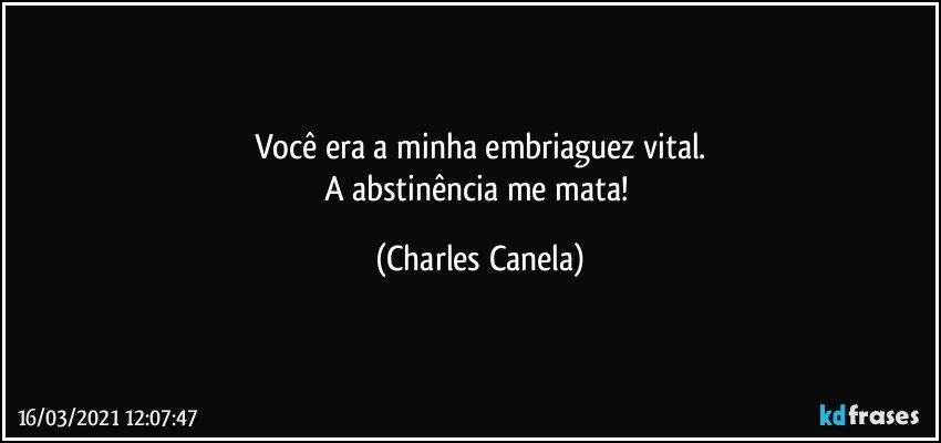 Você era a minha embriaguez vital.
A abstinência me mata! (Charles Canela)