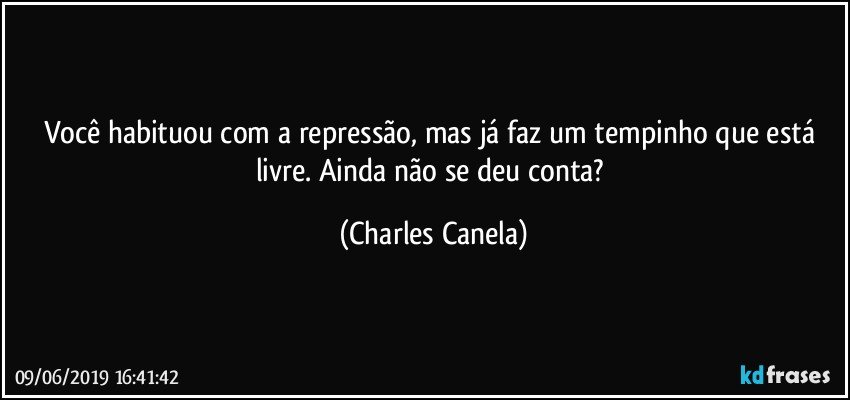 Você habituou com a repressão, mas já faz um tempinho que está livre. Ainda não se deu conta? (Charles Canela)