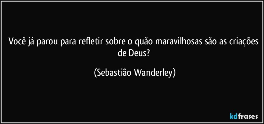 Você já parou para refletir sobre o quão maravilhosas são as criações de Deus? (Sebastião Wanderley)