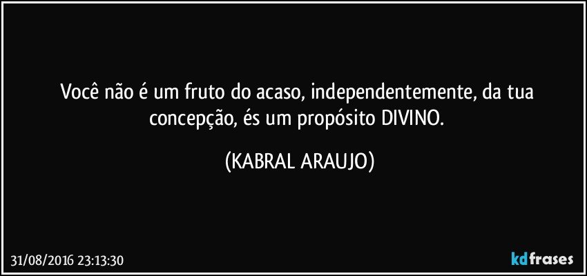 Você não é um fruto do acaso, independentemente, da tua concepção, és um propósito DIVINO. (KABRAL ARAUJO)