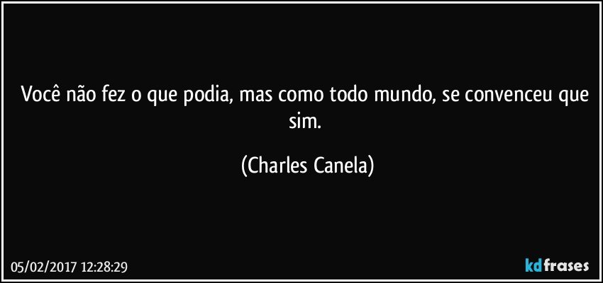 Você não fez o que podia, mas como todo mundo, se convenceu que sim. (Charles Canela)