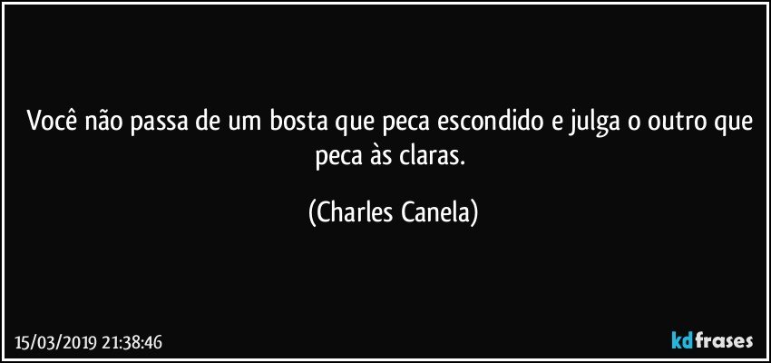 Você não passa de um bosta que peca escondido e julga o outro que peca às claras. (Charles Canela)